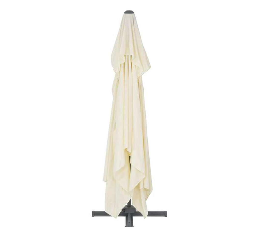 Parasol déporté 360 blanc sable 4x3 m vue latérale piscine