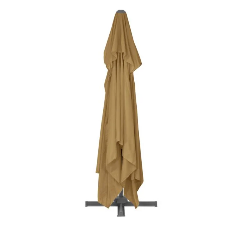 Parasol déporté 360 blanc sable 3x3 m vue d'ensemble jardin