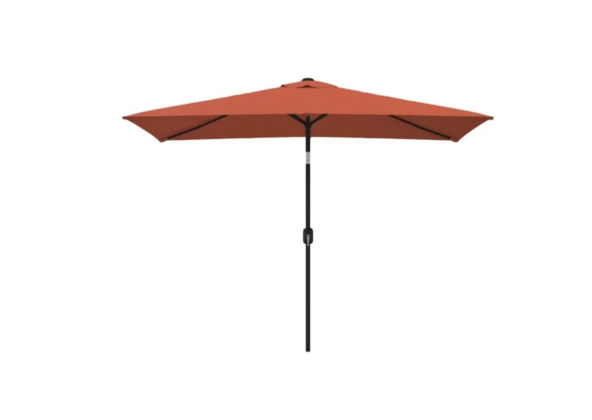 Parasol droit rectangulaire blanc sable ombrage table jardin 8 personnes