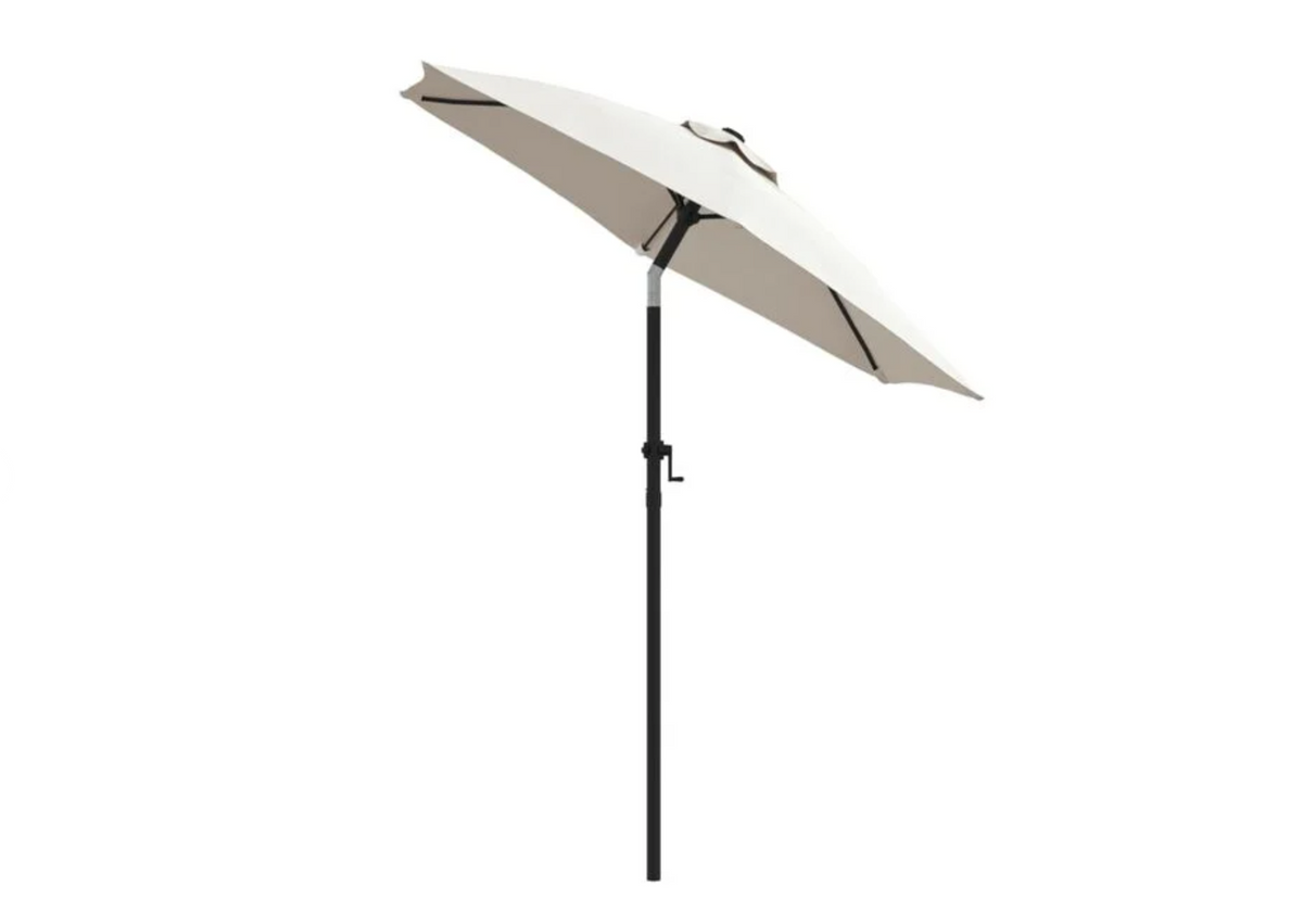 Parasol droit 2x2,24 m toile ronde polyester anti-UV blanc sable