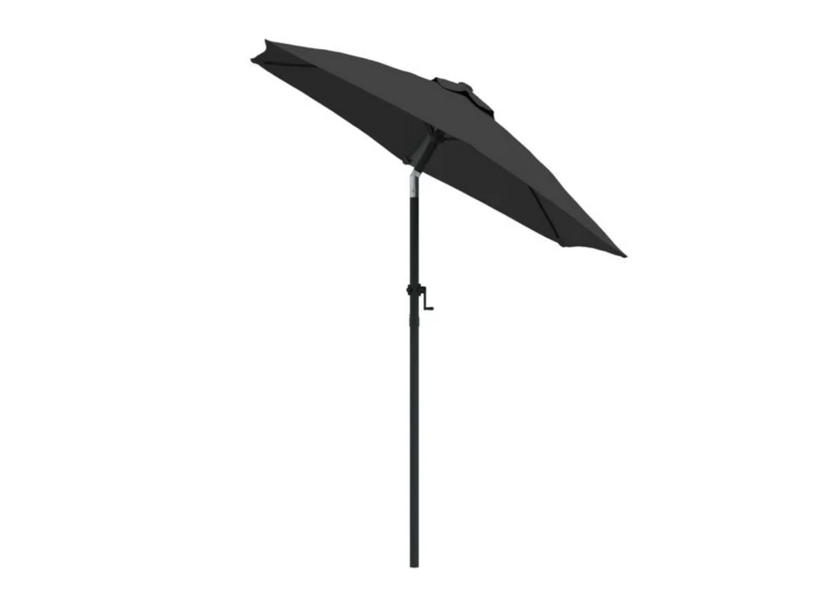 Parasol droit 2x2,24 m taupe vue latérale patio extérieur