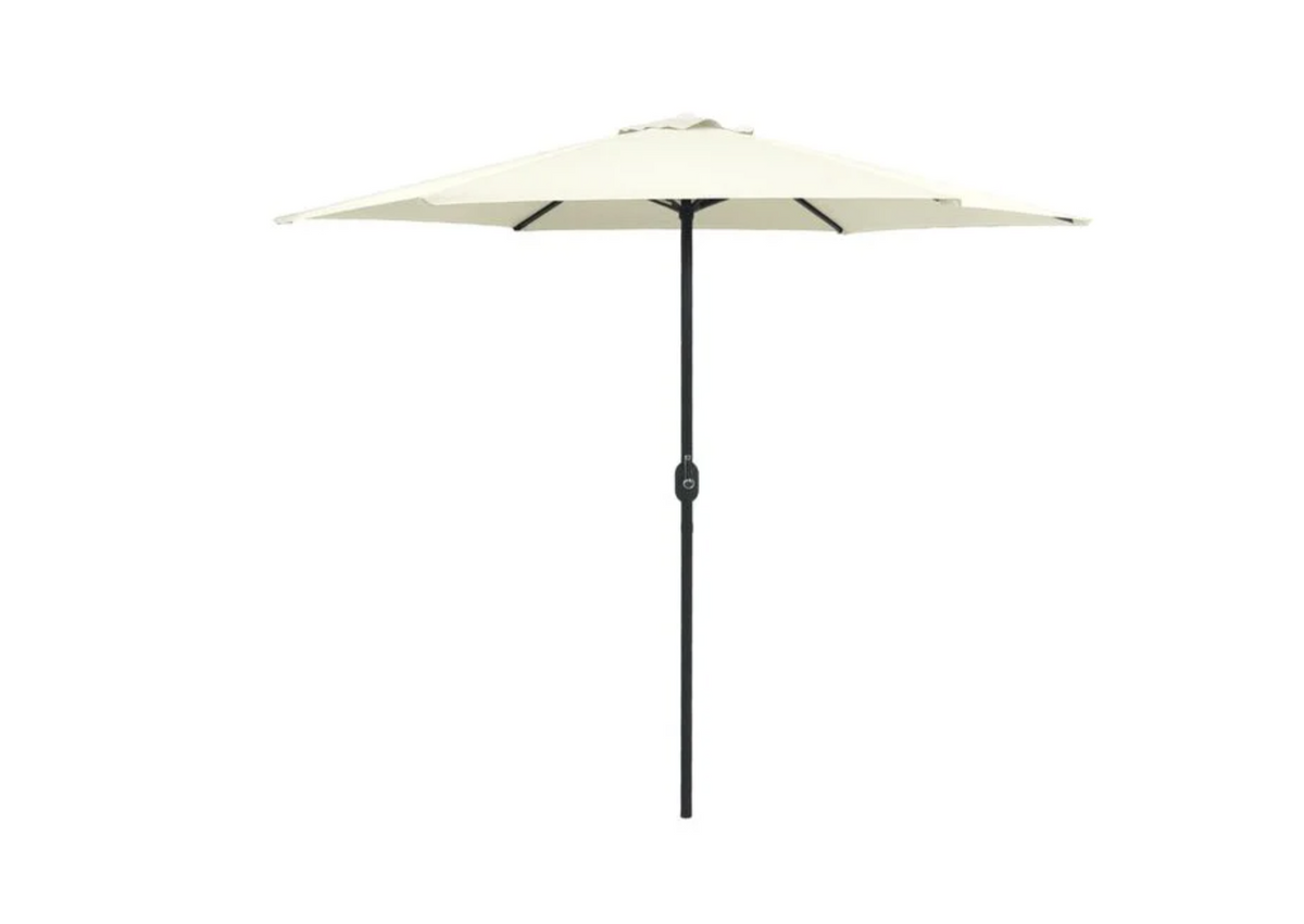 Parasol droit rond 270 cm blanc sable vue de face terrasse jardin
