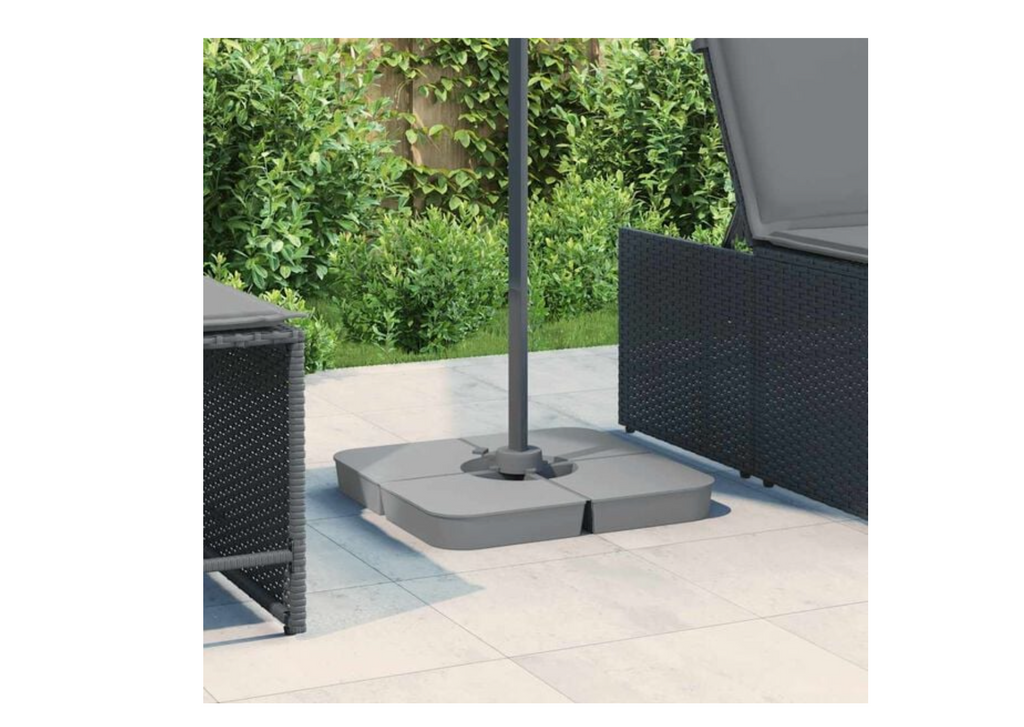 Base parasol PP 4 plaques emboîtées autour pied croisé déporté