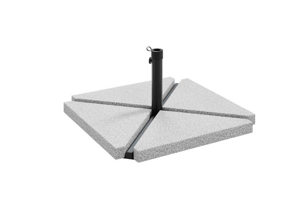 Base parasol croisée granit massif noir 5 pièces socle acier déplié