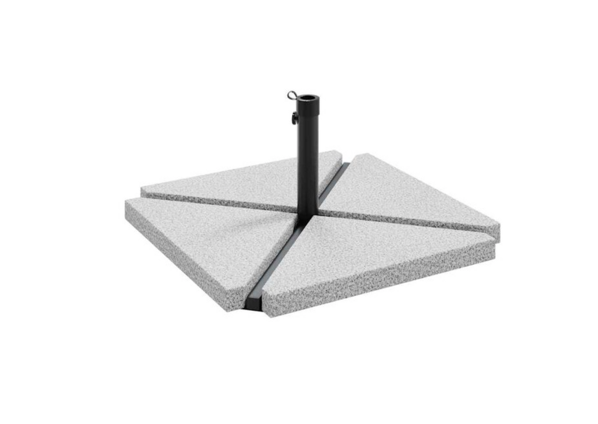 Base parasol croisée granit massif noir 5 pièces socle acier déplié