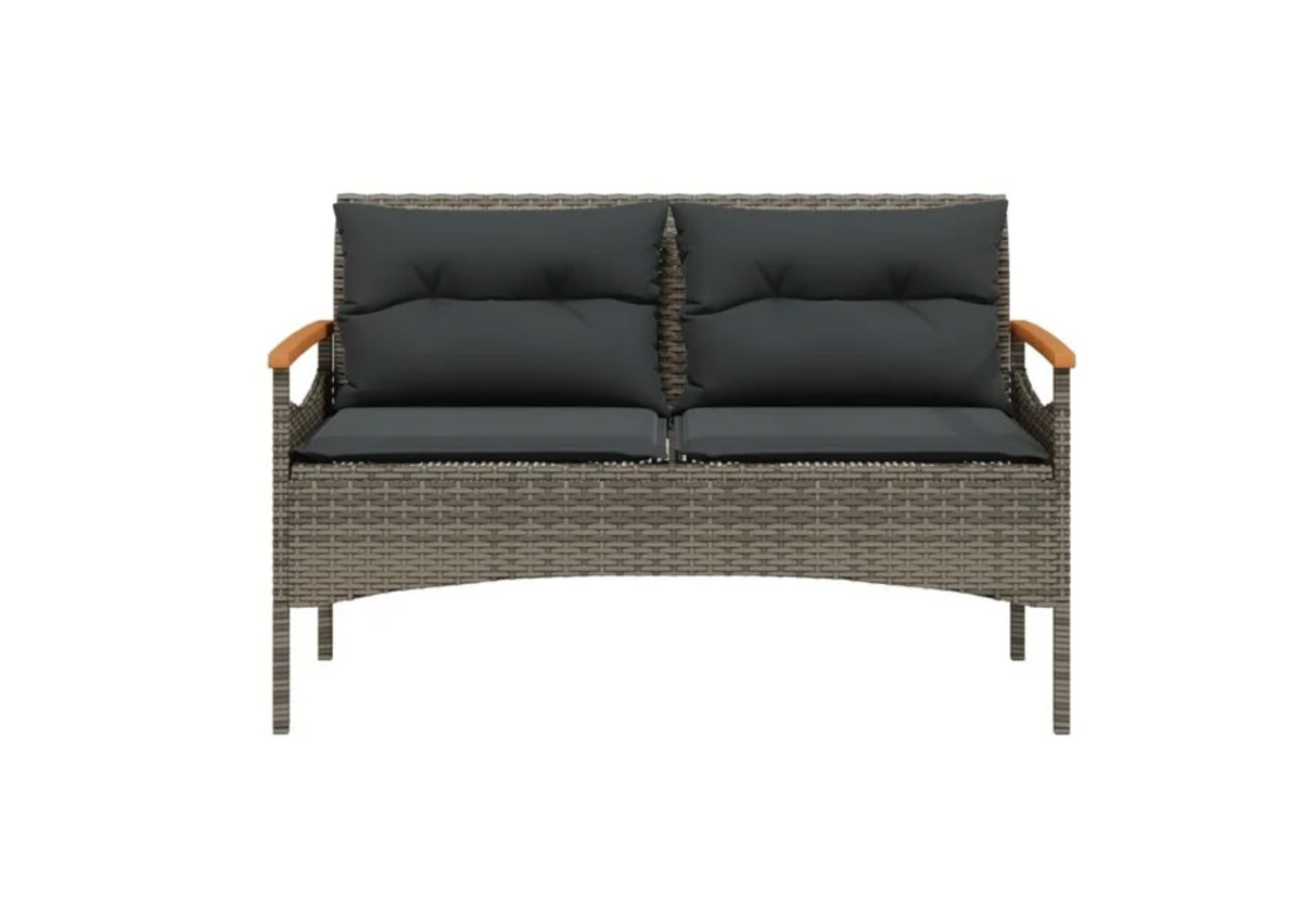 Salon jardin 4 places gris fauteuil accoudoir poly rotin acier