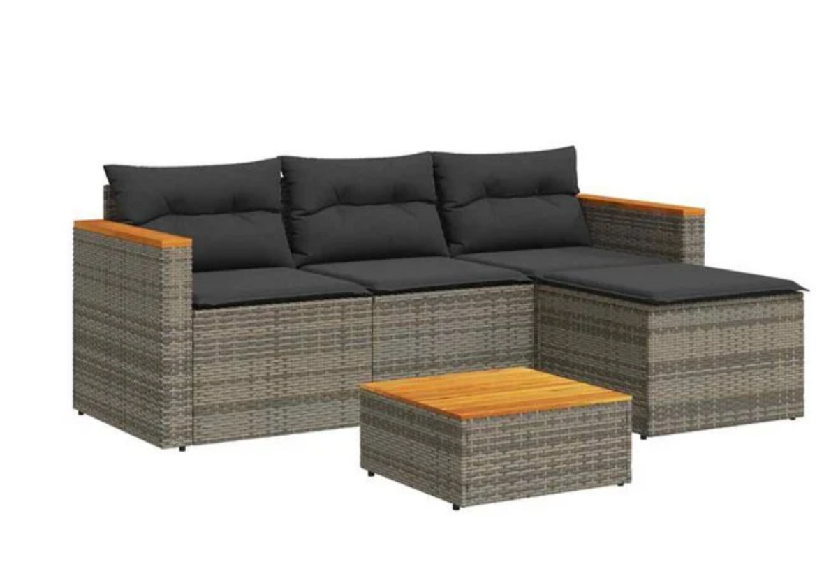 Salon jardin 3 places noir résine tressée poly rotin anti-UV
