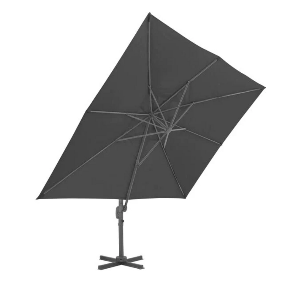 Parasol déporté inclinable 360 base transversale 100x100 cm acier