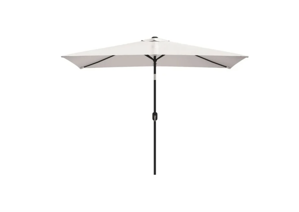 Parasol droit rectangulaire 2x3 m blanc sable vue de face terrasse
