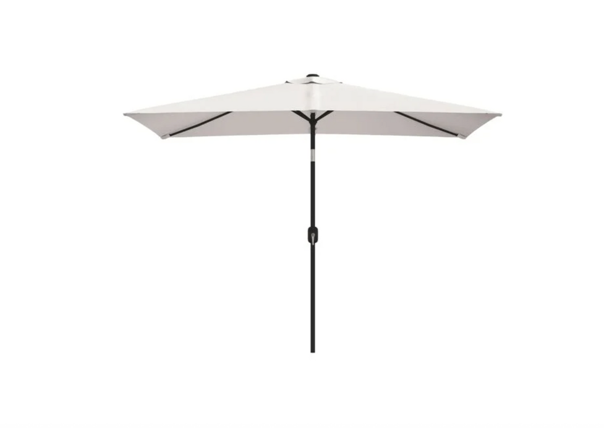 Parasol droit rectangulaire 2x3 m blanc sable vue de face terrasse