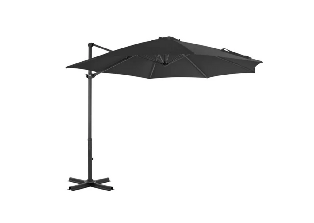 Parasol déporté rond aluminium anthracite 300 cm vue de face terrasse