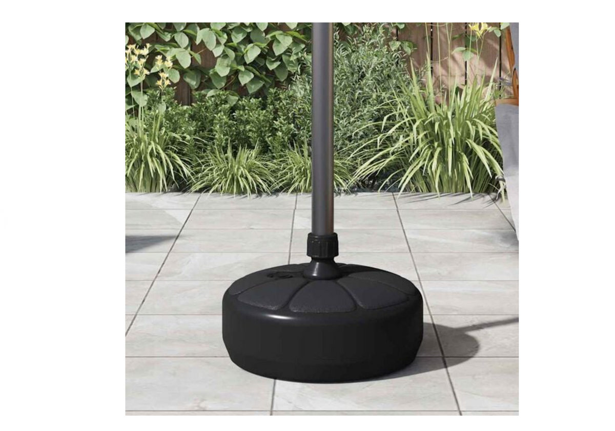 Pied parasol plastique noir 36 cm vue latérale sol béton