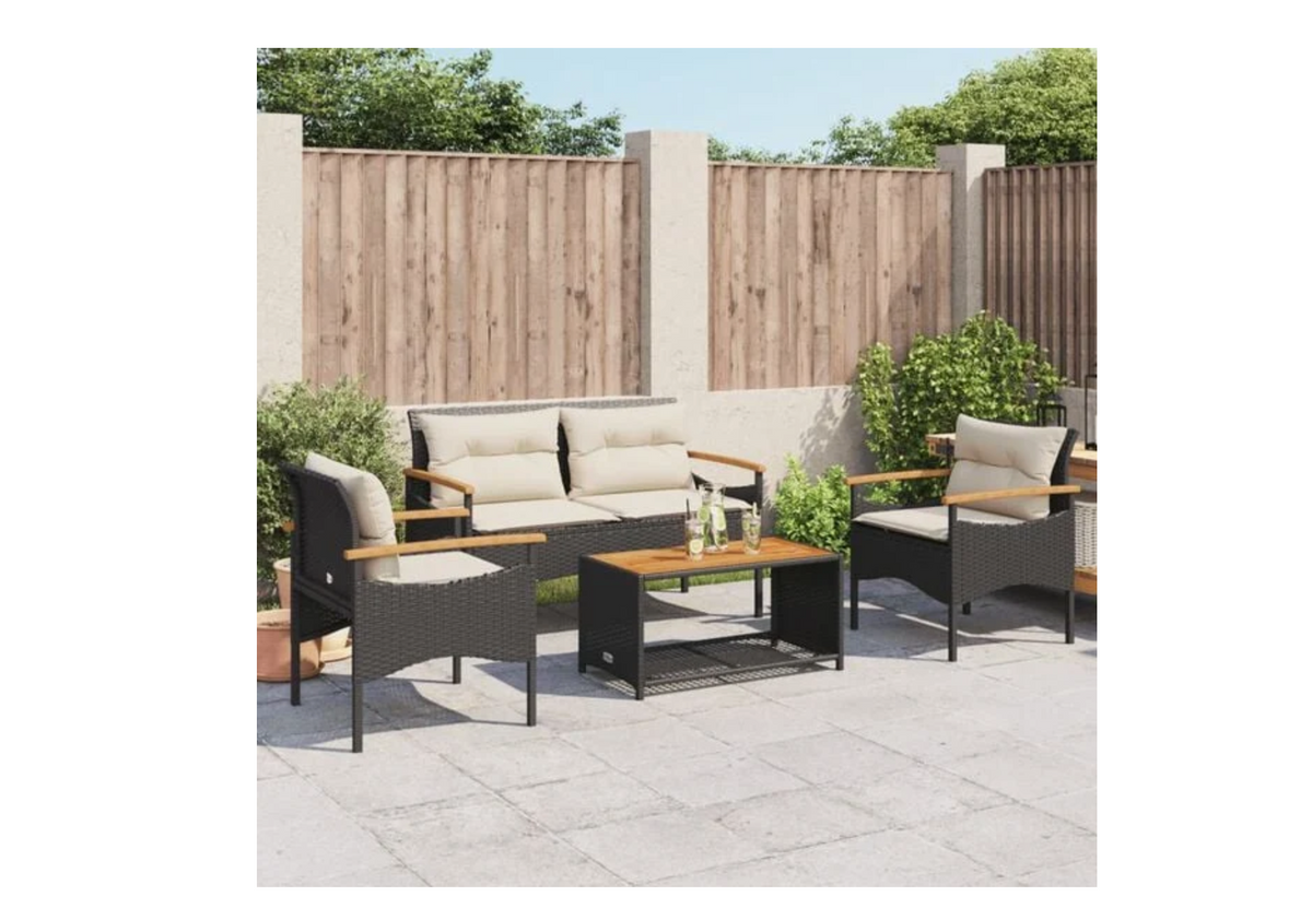 Salon jardin 4 places noir terrasse patio espace détente famille