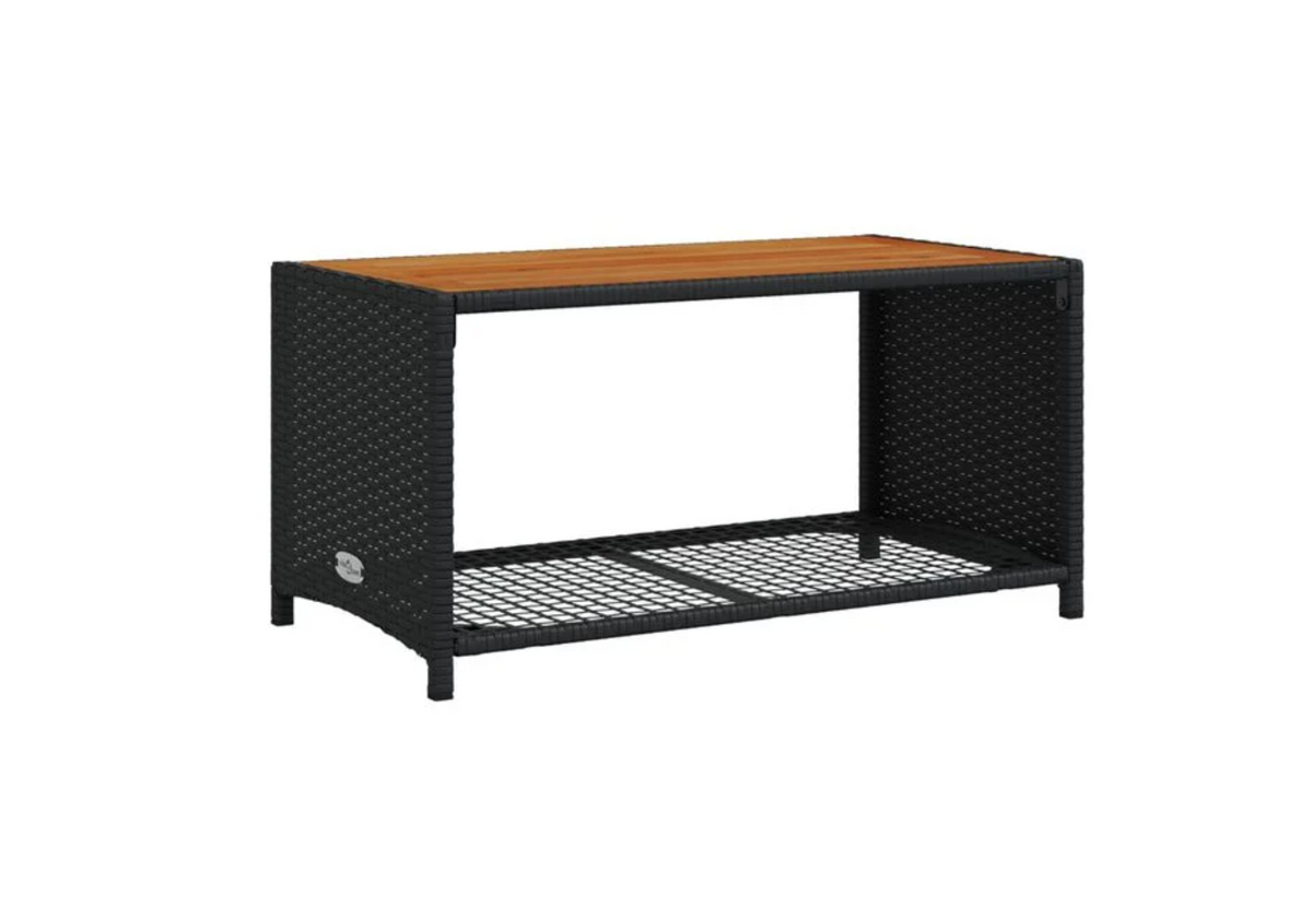 Salon jardin 4 places noir table basse acacia massif finition naturelle