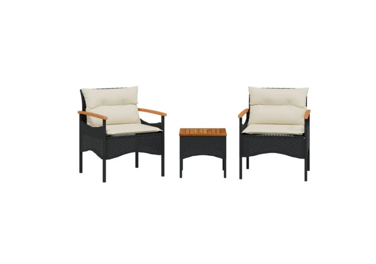 Salon de jardin 2 places résine tressée gris 2 chaises table acacia