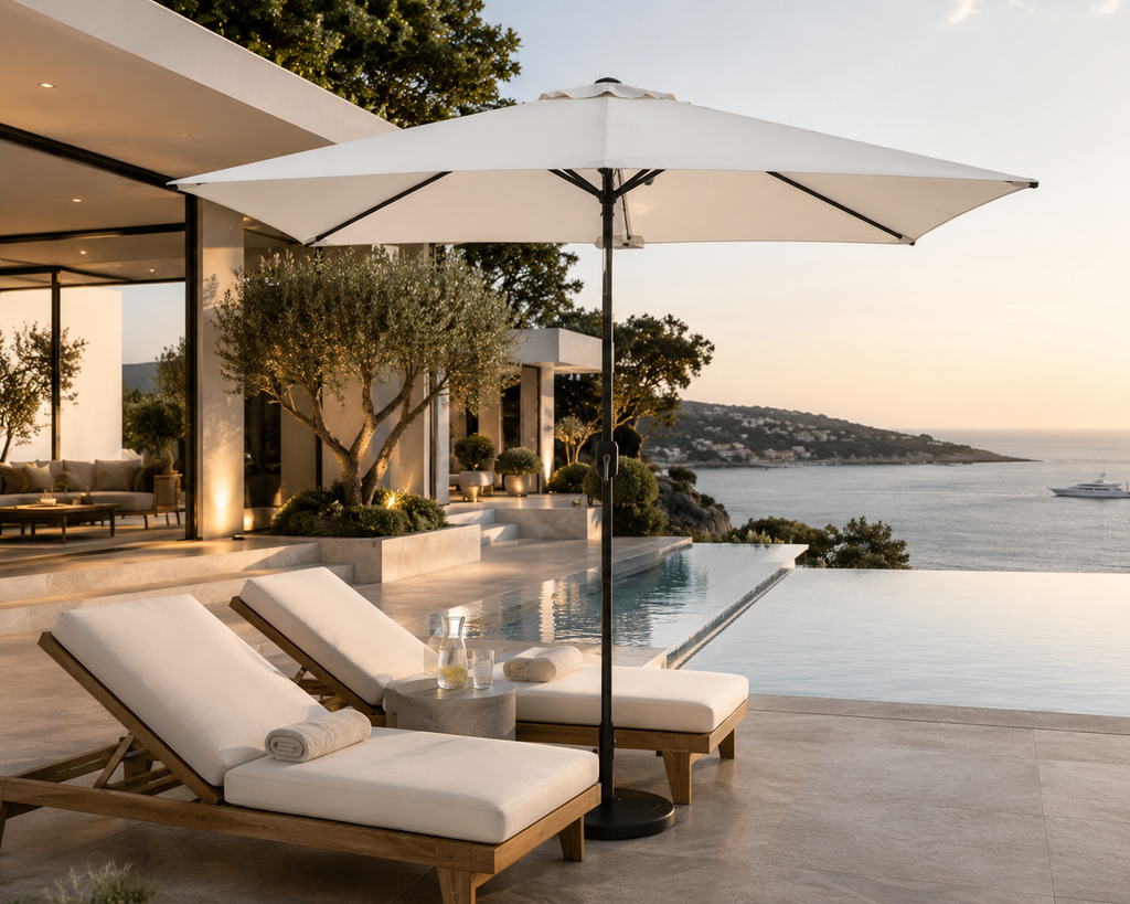 Parasol droit 2x3 m ambiance terrasse jardin ombrage 6 m2