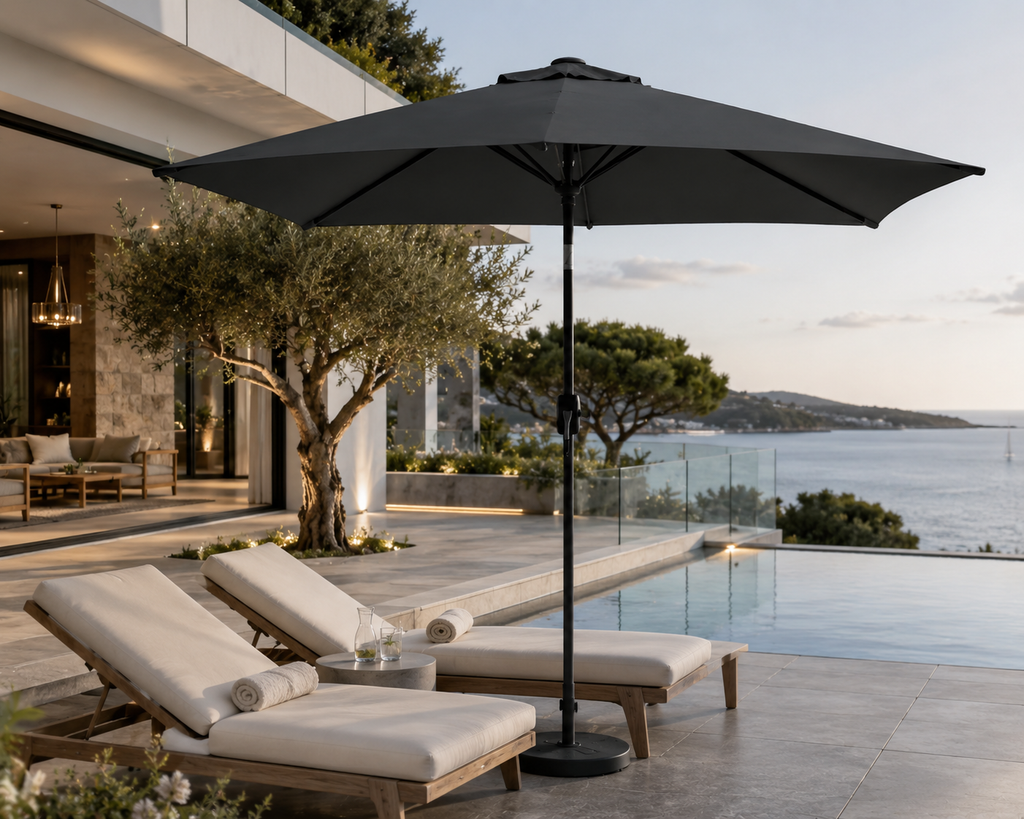 Parasol droit 2x3 m ambiance estivale terrasse famille
