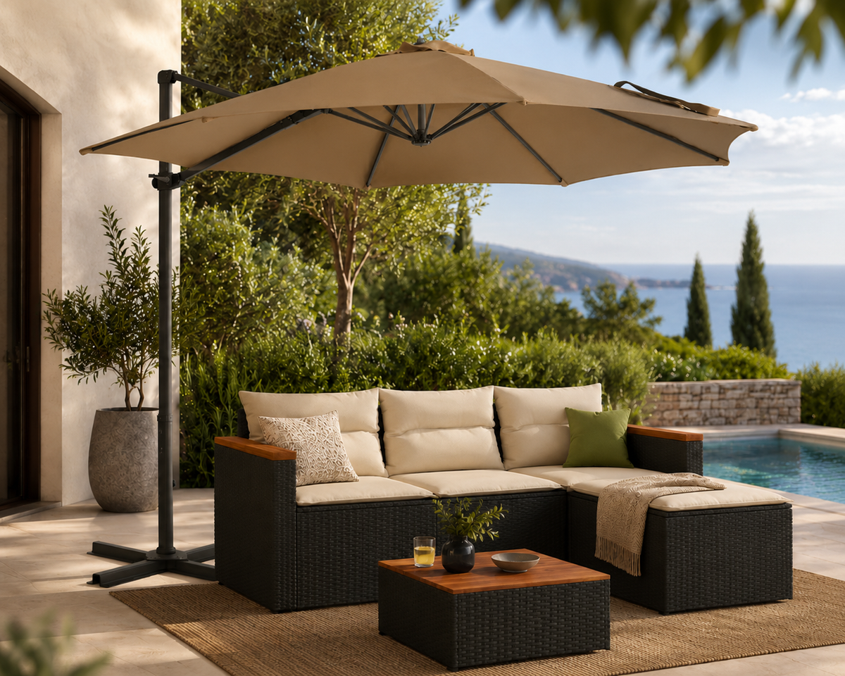 Parasol déporté rond aluminium 2 tailles disponibles 250 et 300 cm