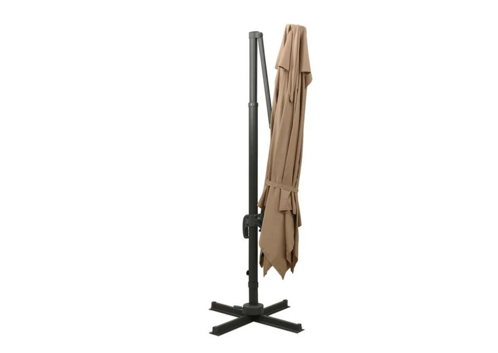 Parasol déporté double toit taupe mât aluminium thermolaqué