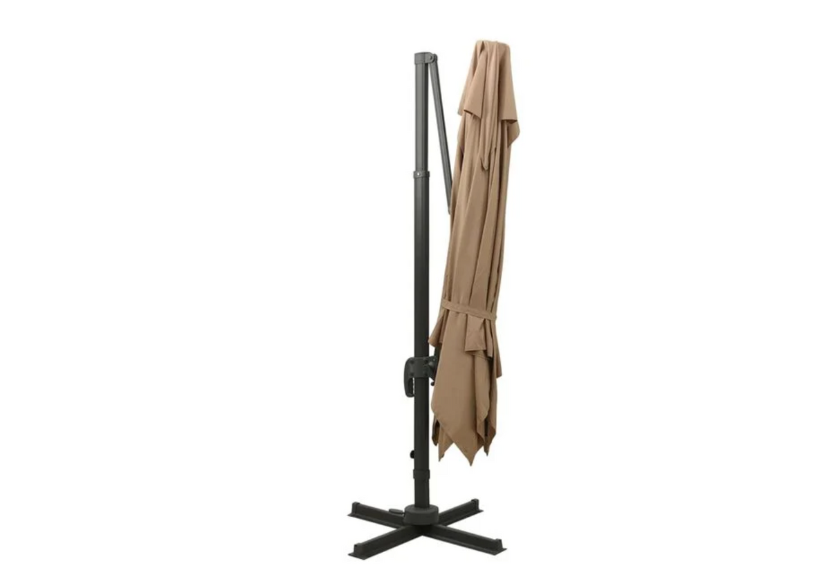 Parasol déporté double toit taupe mât aluminium thermolaqué