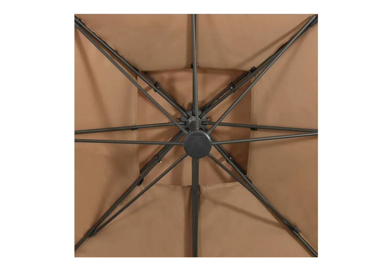 Parasol déporté double toit ventilé taupe patio extérieur