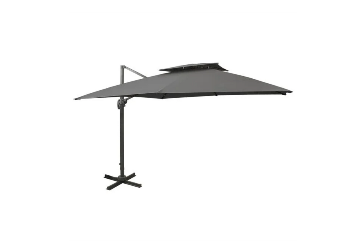 Parasol déporté double toit ventilé aluminium anthracite 3x3 m terrasse
