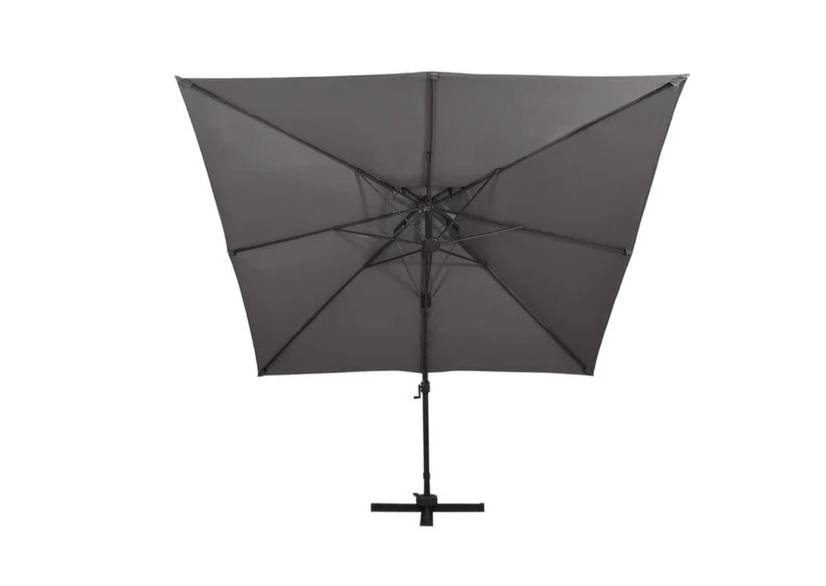 Parasol déporté double toit anthracite toile supérieure ventilation
