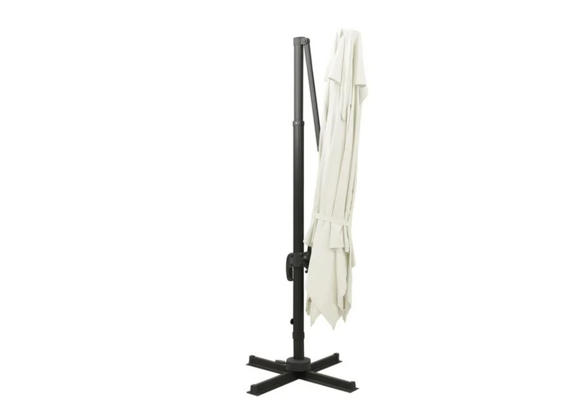 Parasol déporté double toit ventilé blanc sable 4x3 m grande terrasse