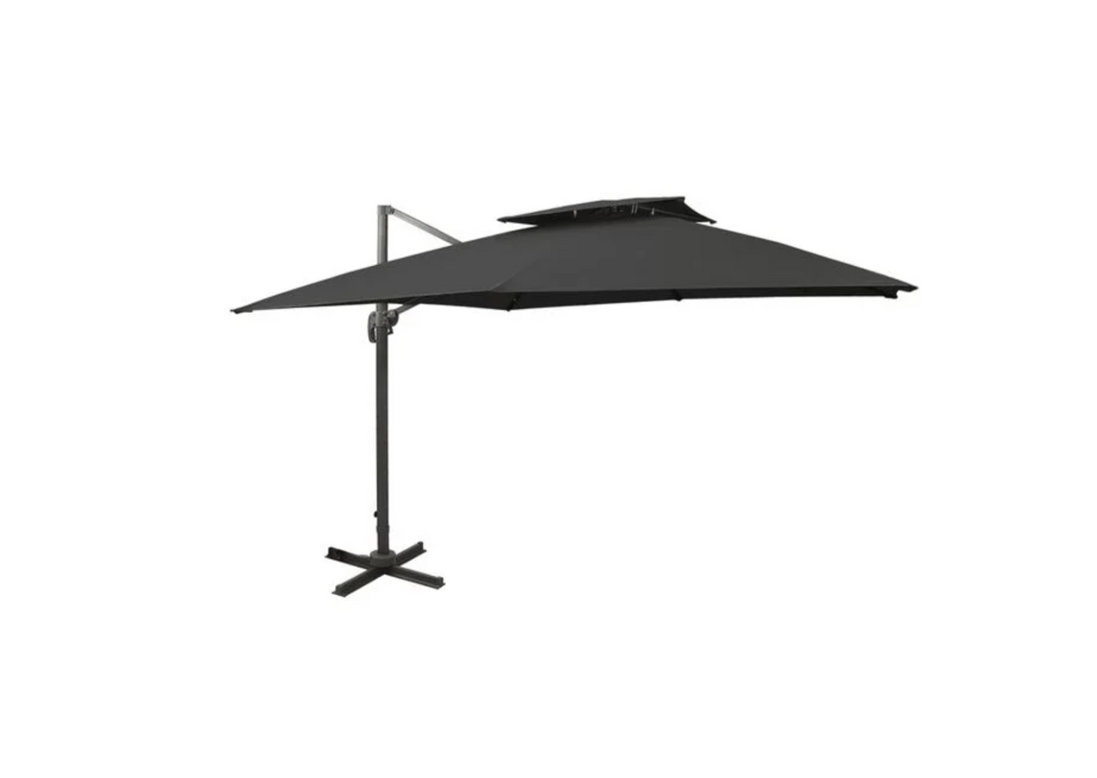 Parasol déporté double toit noir aluminium structure détail