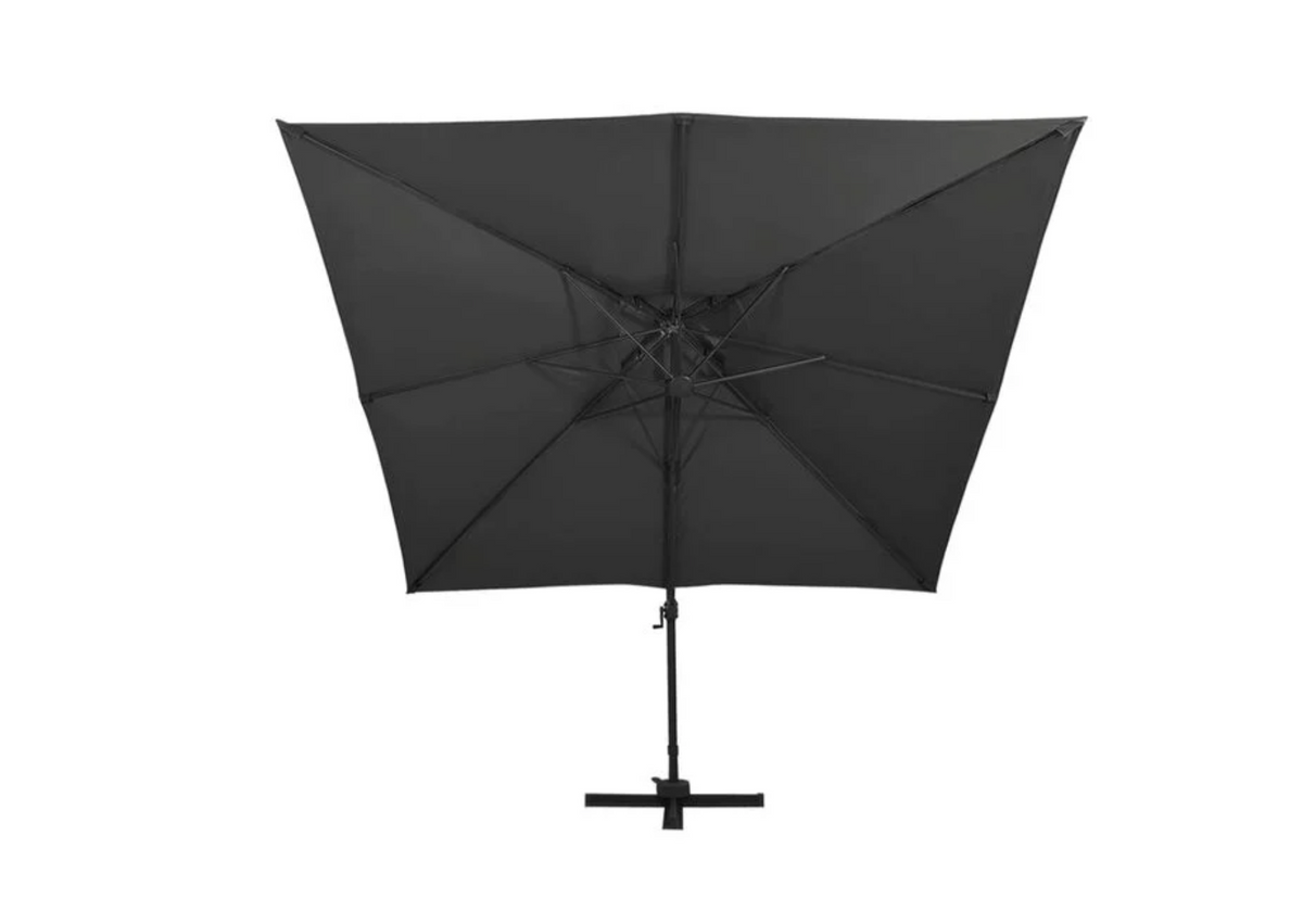 Parasol déporté double toit ventilé noir 4x3 m terrasse piscine