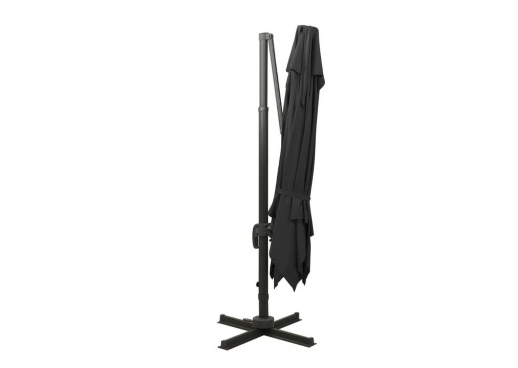 Parasol déporté double toit ventilé noir bord piscine extérieur